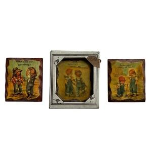 Vintage Wood Plaques Wintermute RECKON Set of 3 Boys Girls Granny Core Nostalgic